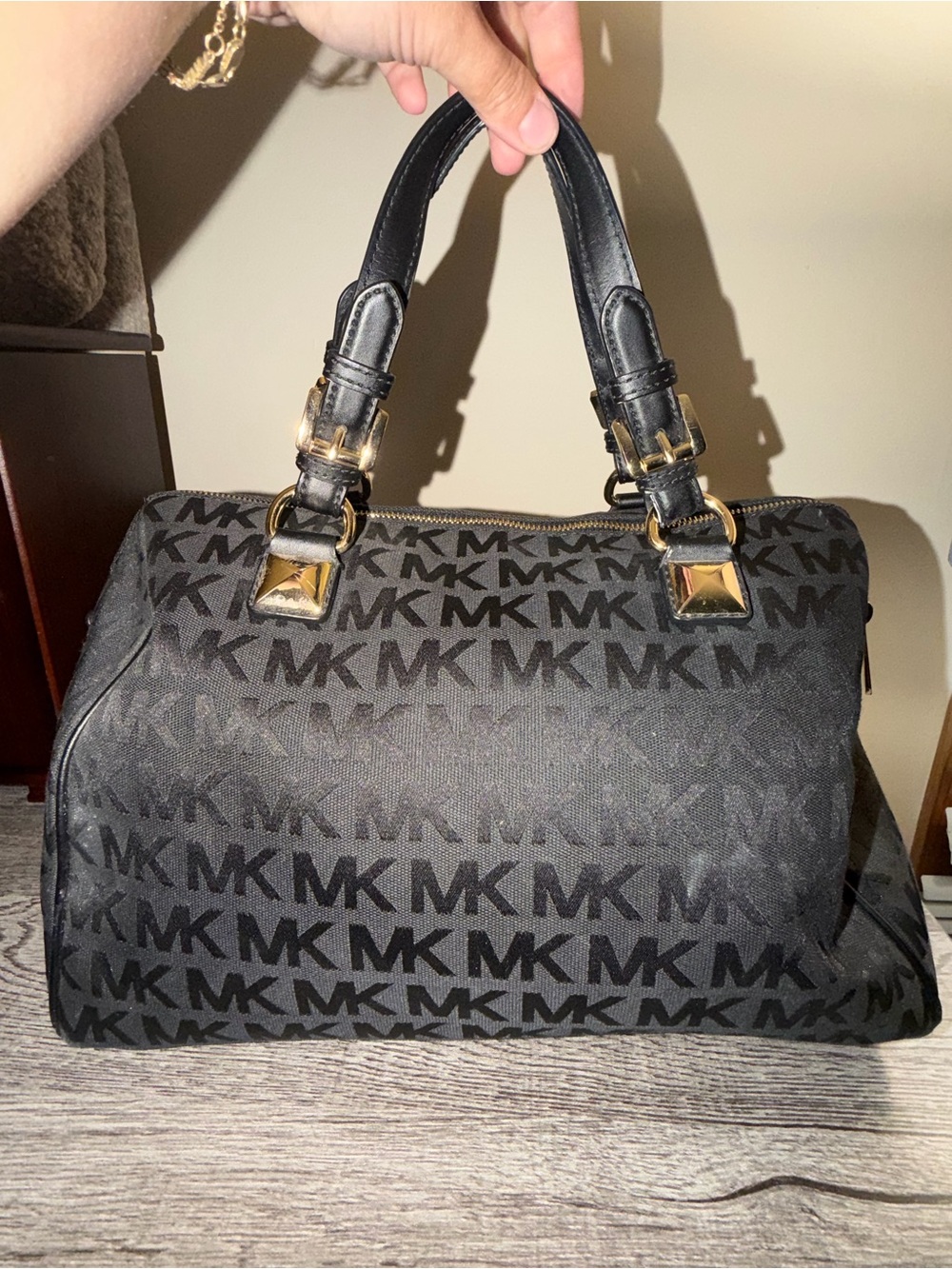 Michael Kors Black MK Monogram Satchel Bag - Picture 2 of 5
